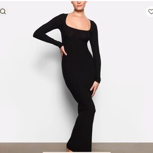 SKIMS soft lounge long sleeve black maxi dress